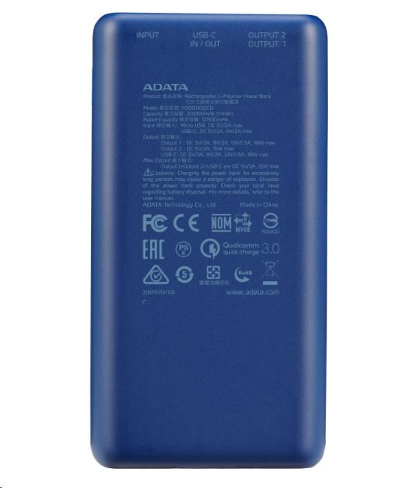 ADATA PowerBank P20000QCD - externí baterie pro mobil/tablet 20000mAh